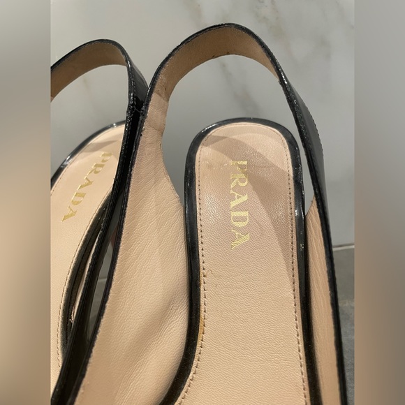 Prada Black Patent Leather Peep Toe Slingback Heels - Picture 4 of 4